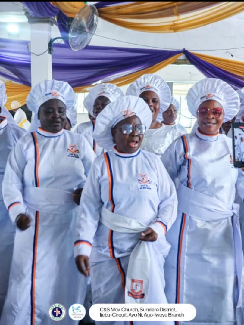 The founder's wife among the women of the church in white garments
